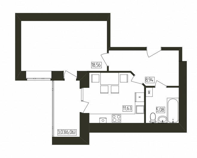 47,8 м², 1-комнатная квартира 4 075 968 ₽ - изображение 1