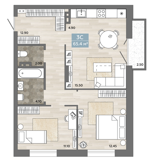 64,8 м², 3-комнатная квартира 8 750 000 ₽ - изображение 29