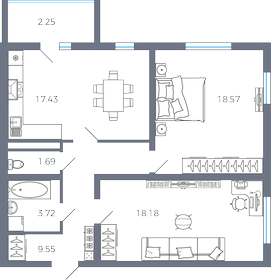 57 м², 2-комнатная квартира 5 900 000 ₽ - изображение 110