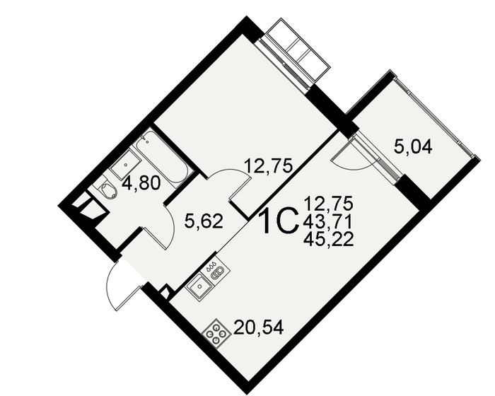 45,2 м², 1-комнатная квартира 8 139 600 ₽ - изображение 1