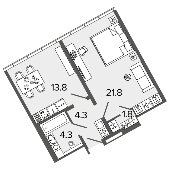 44,5 м², 1-комнатные апартаменты 13 600 000 ₽ - изображение 1