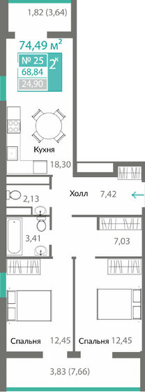 68,8 м², 2-комнатная квартира 9 125 000 ₽ - изображение 1