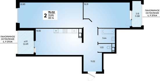 Квартира 75 м², 2-комнатная - изображение 1