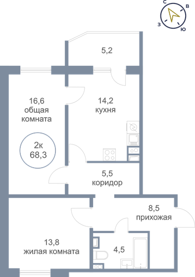 68,3 м², 2-комнатная квартира 6 400 000 ₽ - изображение 9