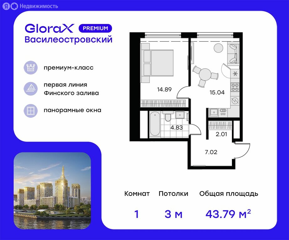 Варианты планировок ЖК GloraX Premium Василеостровский - планировка 1