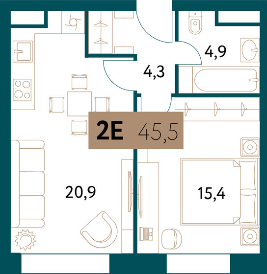 45,5 м², 2-комнатная квартира 27 447 476 ₽ - изображение 1
