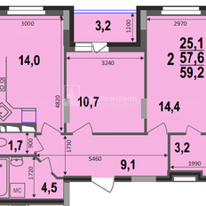 Квартира 59,2 м², 2-комнатная - изображение 2