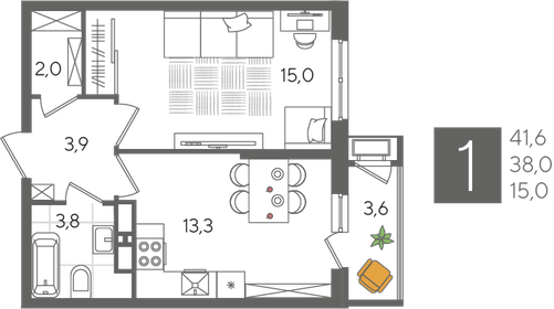 41,4 м², 1-комнатная квартира 10 147 140 ₽ - изображение 21