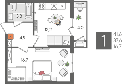 41,6 м², 1-комнатная квартира 10 196 160 ₽ - изображение 24