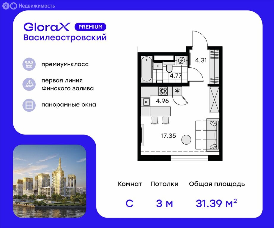 Варианты планировок ЖК GloraX Premium Василеостровский - планировка 1