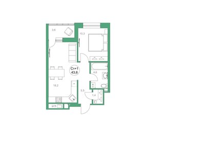 Квартира 43,5 м², 1-комнатная - изображение 1