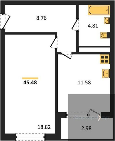 45,5 м², 1-комнатная квартира 6 928 232 ₽ - изображение 1