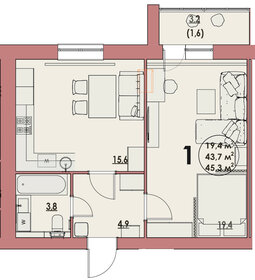 45,3 м², 1-комнатная квартира 3 900 000 ₽ - изображение 16