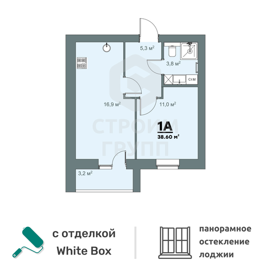 38,6 м², 1-комнатная квартира 3 819 800 ₽ - изображение 1