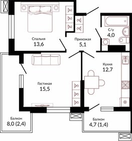 Квартира 54,7 м², 2-комнатная - изображение 1