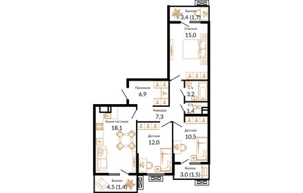 72,8 м², 3-комнатная квартира 12 514 321 ₽ - изображение 9