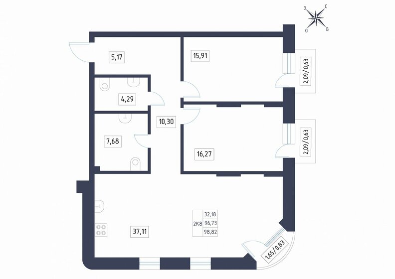 98,8 м², 2-комнатная квартира 28 160 850 ₽ - изображение 35