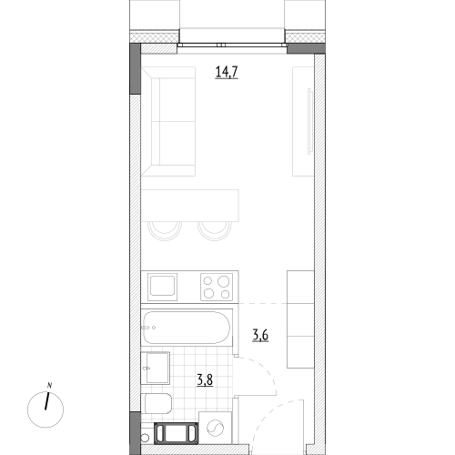 22,1 м², апартаменты-студия 4 795 700 ₽ - изображение 1