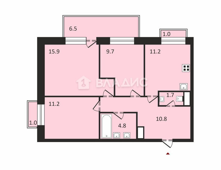 65,3 м², 3-комнатная квартира 9 795 000 ₽ - изображение 1