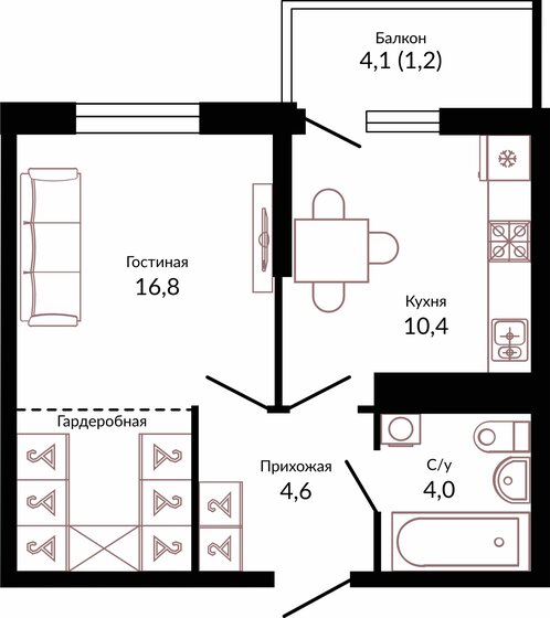 37 м², 1-комнатная квартира 5 601 800 ₽ - изображение 21