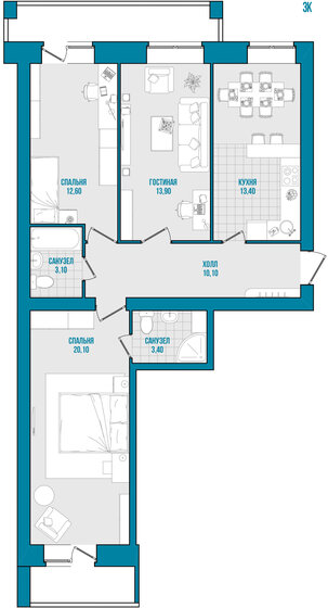 81,6 м², 3-комнатная квартира 6 283 200 ₽ - изображение 1