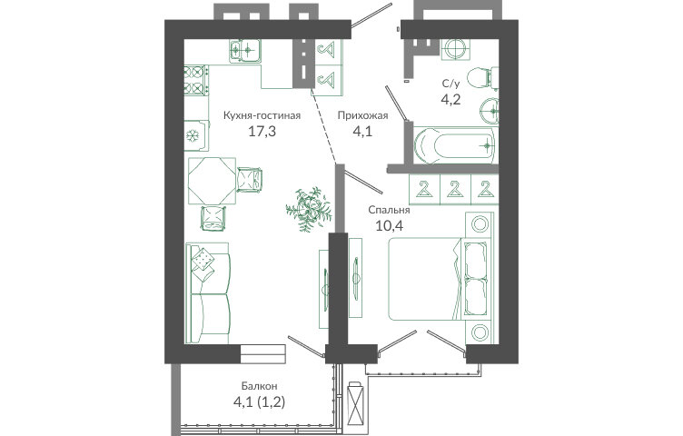 37,2 м², 1-комнатная квартира 17 810 200 ₽ - изображение 9