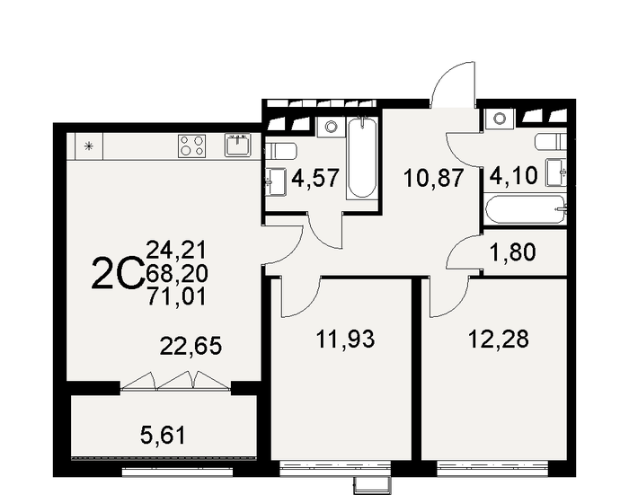 71 м², 2-комнатная квартира 10 651 500 ₽ - изображение 1