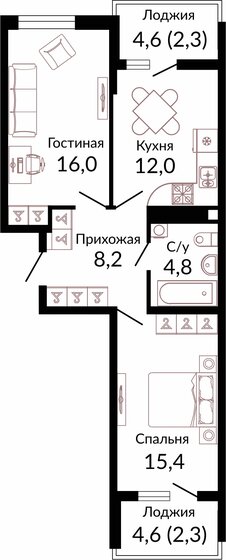 61 м², 2-комнатная квартира 9 985 700 ₽ - изображение 1