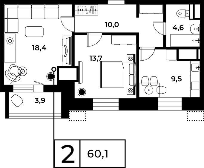 61 м², 2-комнатная квартира 25 872 950 ₽ - изображение 38