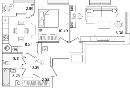 Квартира 60,1 м², 2-комнатная - изображение 1