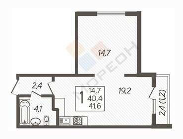 Квартира 41,2 м², 1-комнатная - изображение 1