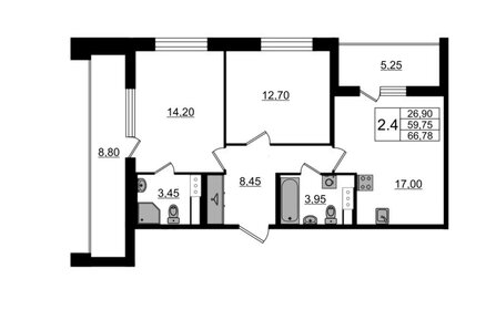 Квартира 66,8 м², 2-комнатная - изображение 1