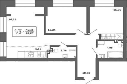 Квартира 64,3 м², 3-комнатная - изображение 1