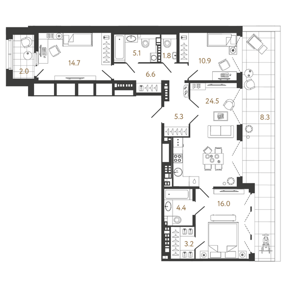 92,5 м², 3-комнатная квартира 61 120 816 ₽ - изображение 1