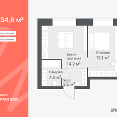 Квартира 34,8 м², 1-комнатная - изображение 2