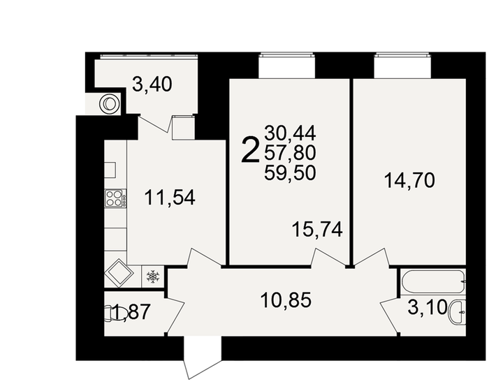 59,5 м², 2-комнатная квартира 5 325 250 ₽ - изображение 1