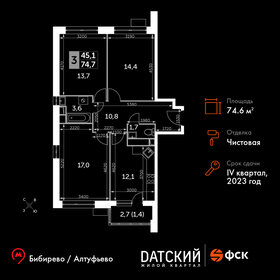 Квартира 74,6 м², 3-комнатная - изображение 1