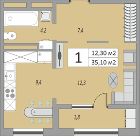 35,1 м², 1-комнатная квартира 2 745 522 ₽ - изображение 3