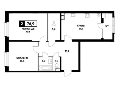 Квартира 76,9 м², 2-комнатная - изображение 1