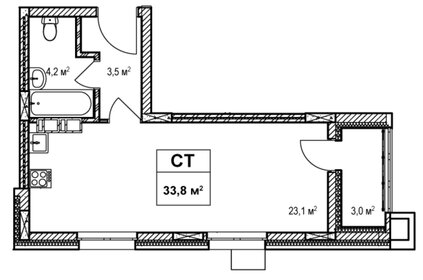 Квартира 33,8 м², студия - изображение 1