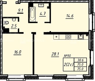 Квартира 75 м², 2-комнатная - изображение 1