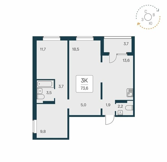 73,6 м², 3-комнатная квартира 7 080 000 ₽ - изображение 1