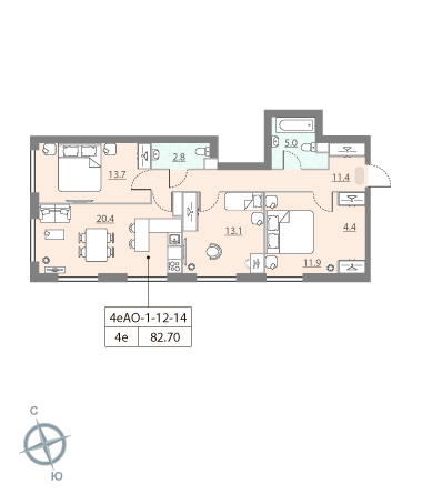 82,7 м², 3-комнатная квартира 46 397 056 ₽ - изображение 1