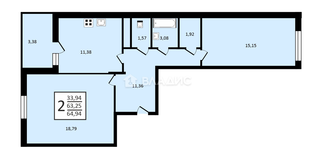 64,9 м², 2-комнатная квартира 12 500 000 ₽ - изображение 46