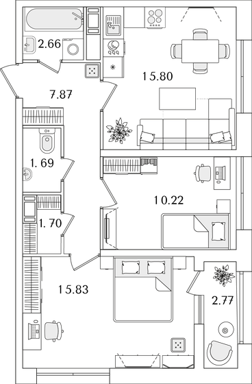 57,2 м², 2-комнатная квартира 15 324 771 ₽ - изображение 30