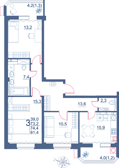 81,4 м², 3-комнатная квартира 9 885 000 ₽ - изображение 1