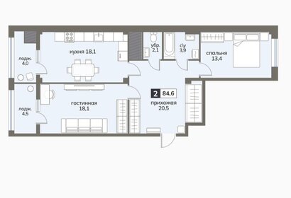 Квартира 84,6 м², 2-комнатная - изображение 1