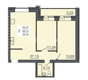 Квартира 59,3 м², 2-комнатная - изображение 1