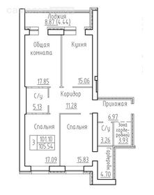 Квартира 105,2 м², 3-комнатная - изображение 1