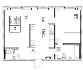 Квартира 54,7 м², 2-комнатная - изображение 1